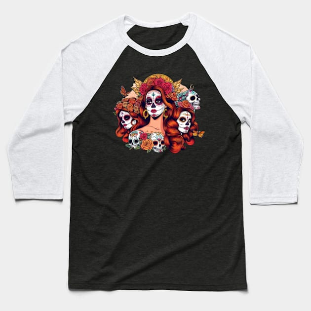 Lana Del Rey Day of the Dead Trio Baseball T-Shirt by Tiger Mountain Design Co.